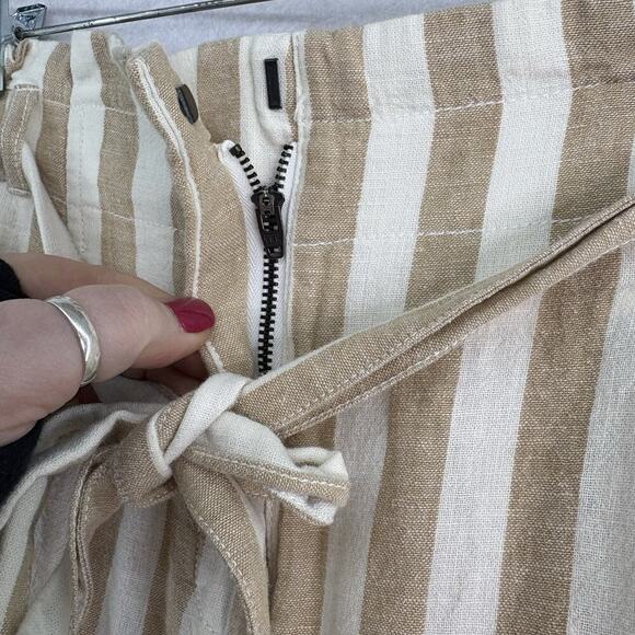 J Crew Womens Sz 6 Tan & White Stripe Linen Blend Paper Bag Waist Wide Leg Pants - Picture 5 of 7